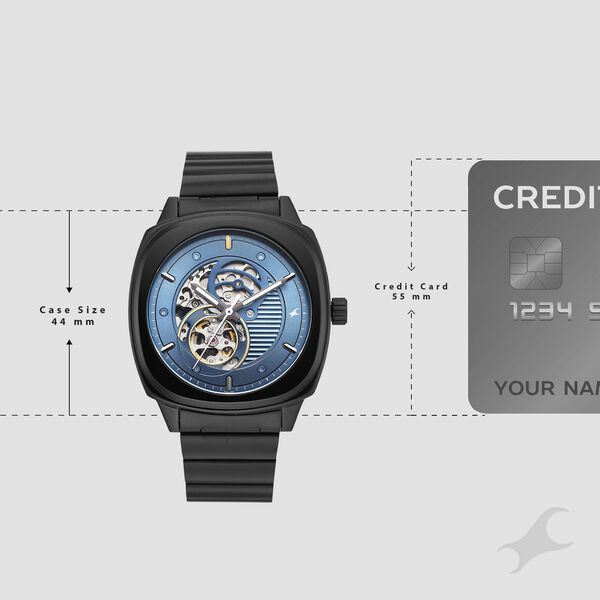 Fastrack Automatics Collection Blue Dial Black Stainless Steel Strap Watch For Guys - image number 3