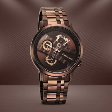 Fastrack Exuberant Quartz Multifunction Brown Dial Stainless Steel Strap Watch for Guys