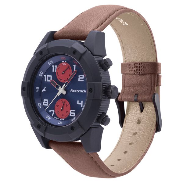 Fastrack Quartz Analog Blue Dial Leather Strap Watch for Guys - image number 2