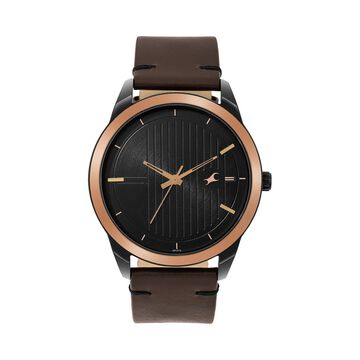 Fastrack Stunners Quartz Analog Black dial Leather Strap Watch for Guys