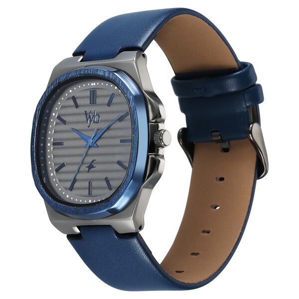 Fastrack Vyb Drift Quartz Analog Grey Dial Blue Color Leather Strap Watch For Guys - image number 3