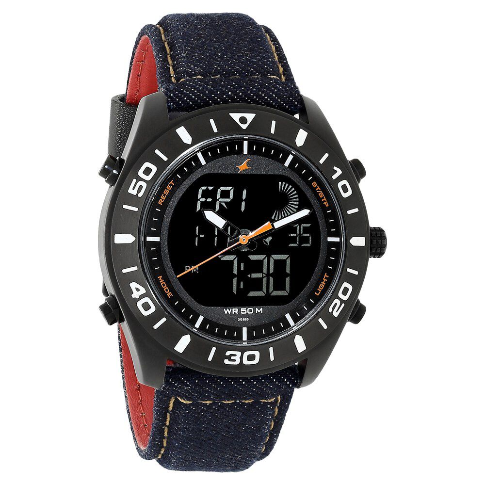 Buy Online Fastrack Denim Quartz Analog Digital Black Dial Denim Strap Watch for Guys 38034nl01 p Fastrack