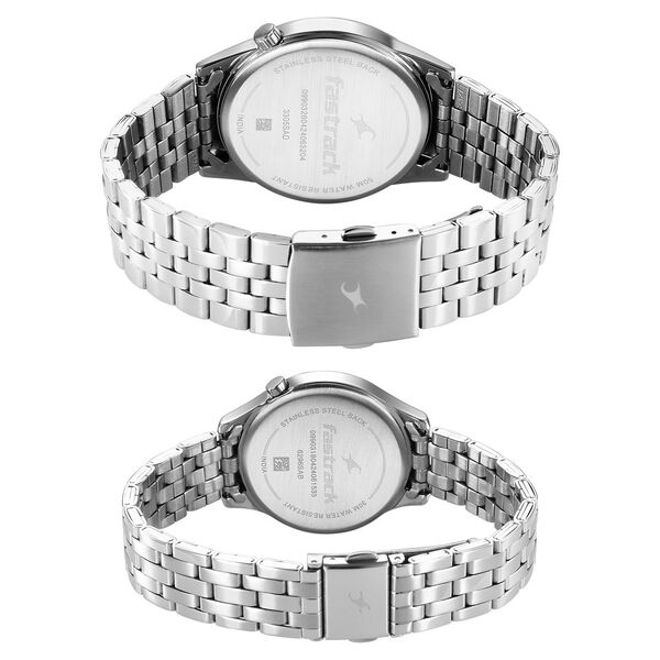 Fastrack Mixmatched Quartz Analog Blue Dial With Silver Metal Strap Watch For Couple - image number 4