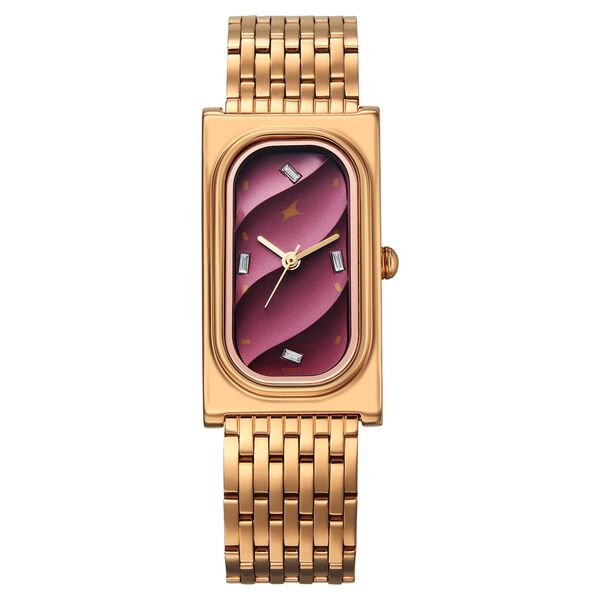 Fastrack Gelato rosegold analog bracelet watch with Plum dial for Girls - image number 1