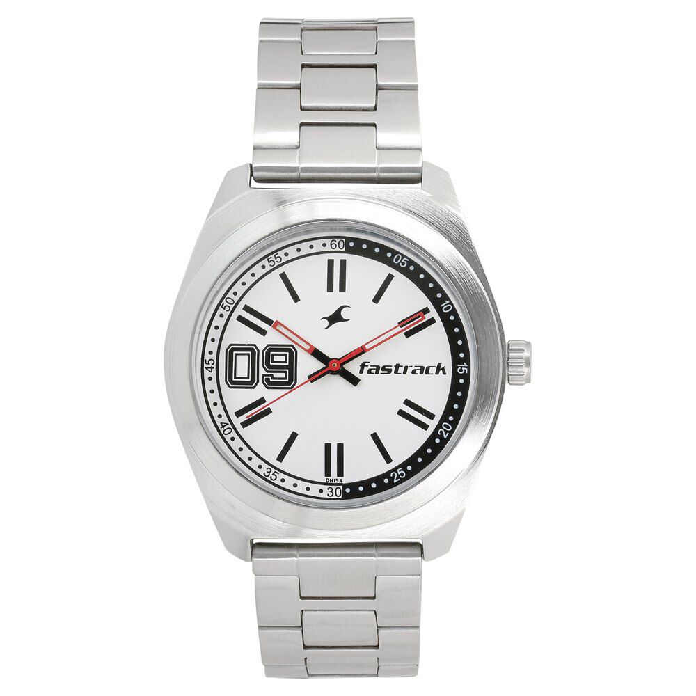 Buy Online Fastrack Varsity Quartz Analog White Dial Stainless Steel Strap Watch for Guys nm3174sm01 Fastrack