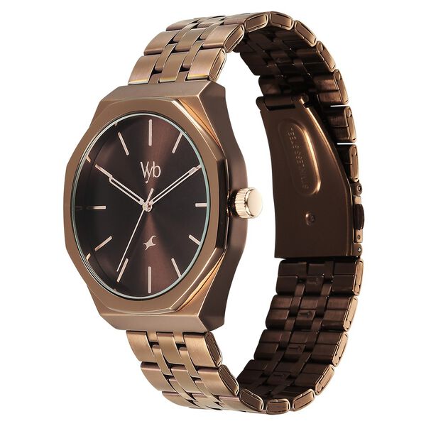 Fastrack Vyb Challenger Quartz Analog Brown Dial Metal Strap Watch For Guys - image number 4