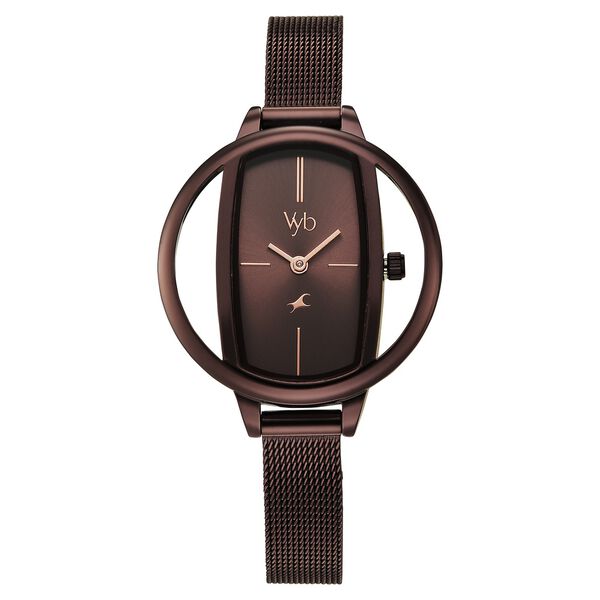 Vyb Charmer By Fastrack Quartz Analog Brown Dial Brown Stainless Steel Strap Watch For Girls - image number 1
