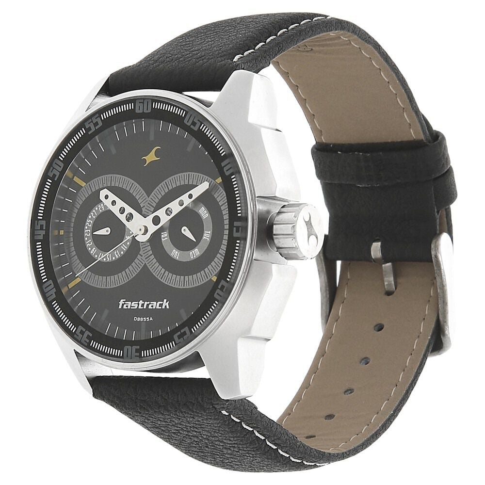Buy Online Fastrack Quartz Multifunction Black Dial Leather Strap Watch for Guys nm3089sl02 Fastrack