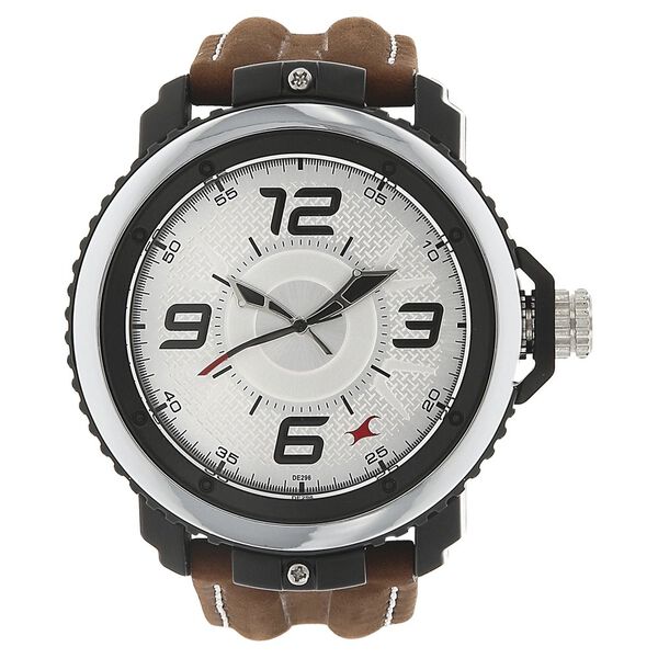 Fastrack Quartz Analog Silver Dial Leather Strap Watch for Guys - image number 0