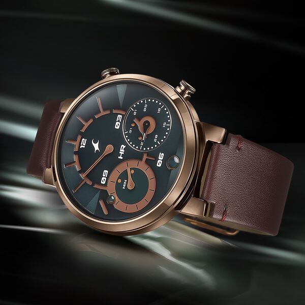 Fastrack Gambit Micromotor Green Dial Brown Leather Strap Analog Watch for Guys - image number 0