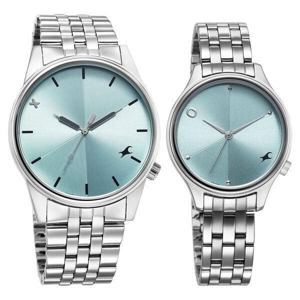 Fastrack Mixmatched Quartz Analog Blue Dial With Silver Metal Strap Watch For Couple - image number 1