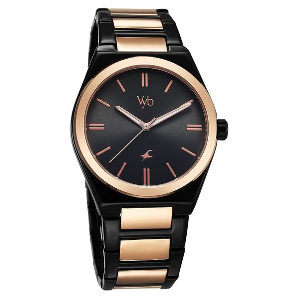 Fastrack Vyb Nimbus Quartz Analog Black Dial Two Toned Color Metal Strap Watch For Guys - image number 2