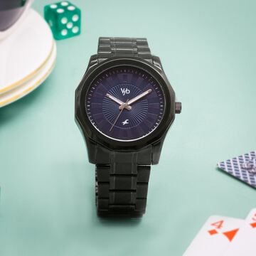 Vyb Horizon By Fastrack Quartz Analog Blue Dial Metal Strap Watch For Guys