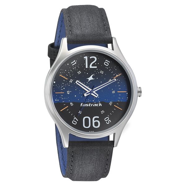 Fastrack Space Rover Quartz Analog Blue Dial Leather Strap Watch for Guys - image number 0
