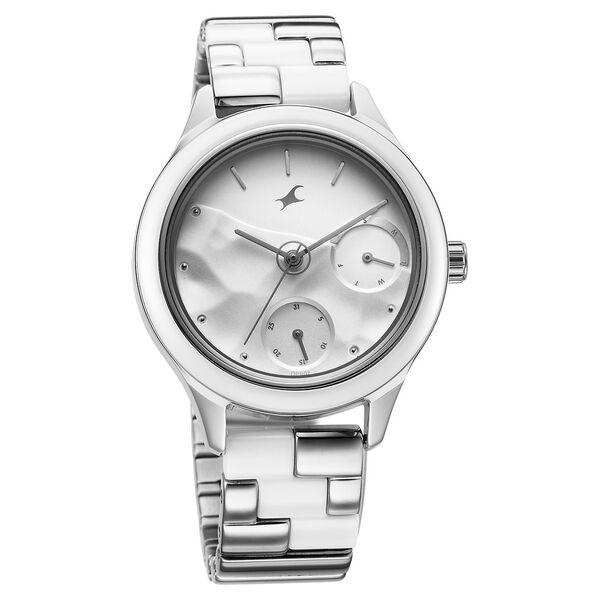Fastrack Cerame Quartz Multifunction Silver Dial With Silver Color Steel & Ceramic Strap Watch For Girls - image number 2