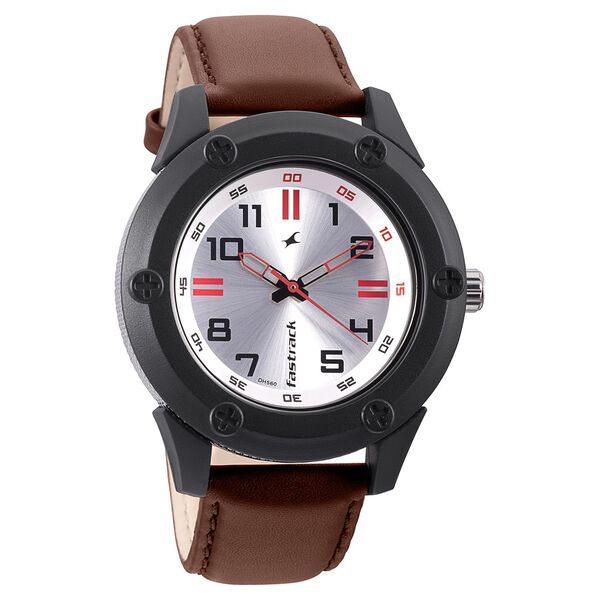 Fastrack Modular Quartz Analog Silver Dial Leather Strap Watch for Guys - image number 0