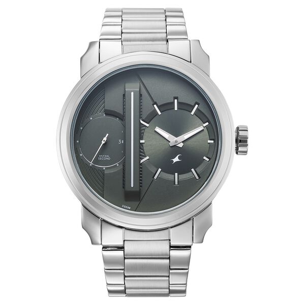 Fastrack Pulse IV Dual Time Analog Watch with Green Dial & Silver Stainless Steel Strap For Guys - image number 0