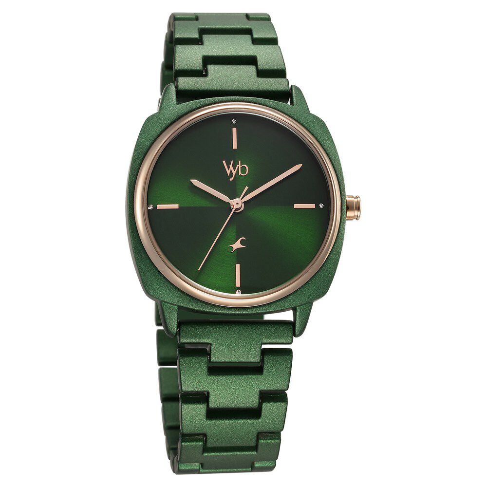 Buy Online Fastrack Vyb Slayer Quartz Analog Green Dial Metal Strap Watch for Girls fv60033km01w Fastrack