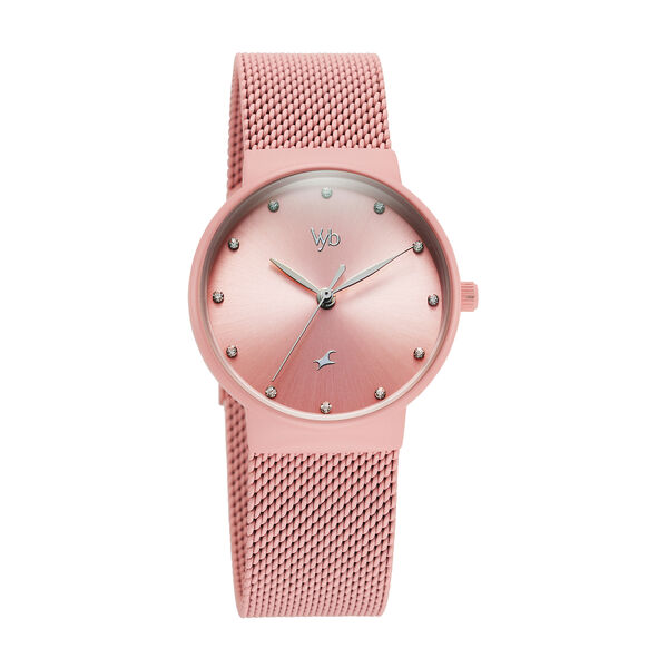 Fastrack Vyb Bliss Quartz Analog Pink Dial Pink Color Metal Strap Watch For Girls - image number 2