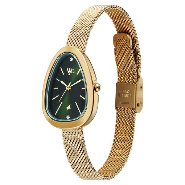 Vyb Prodigy By Fastrack Quartz Analog Green Dial Golden Stainless Steel Strap Watch For Girls - image number 4