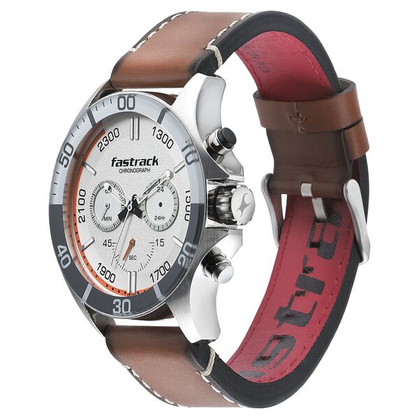 Fastrack Hitlist Quartz Chronograph White Dial Leather Strap Watch for Guys - image number 2