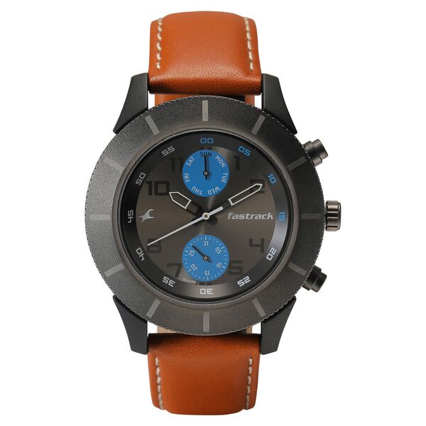 Fastrack Quartz Analog Anthracite Dial Leather Strap Watch for Guys - image number 0