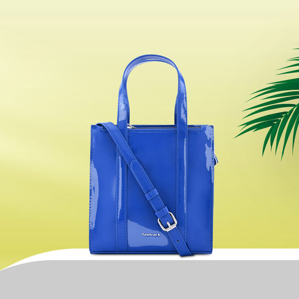 Fastrack Faux Leather Zipper Satchel in Cobalt - image number 0