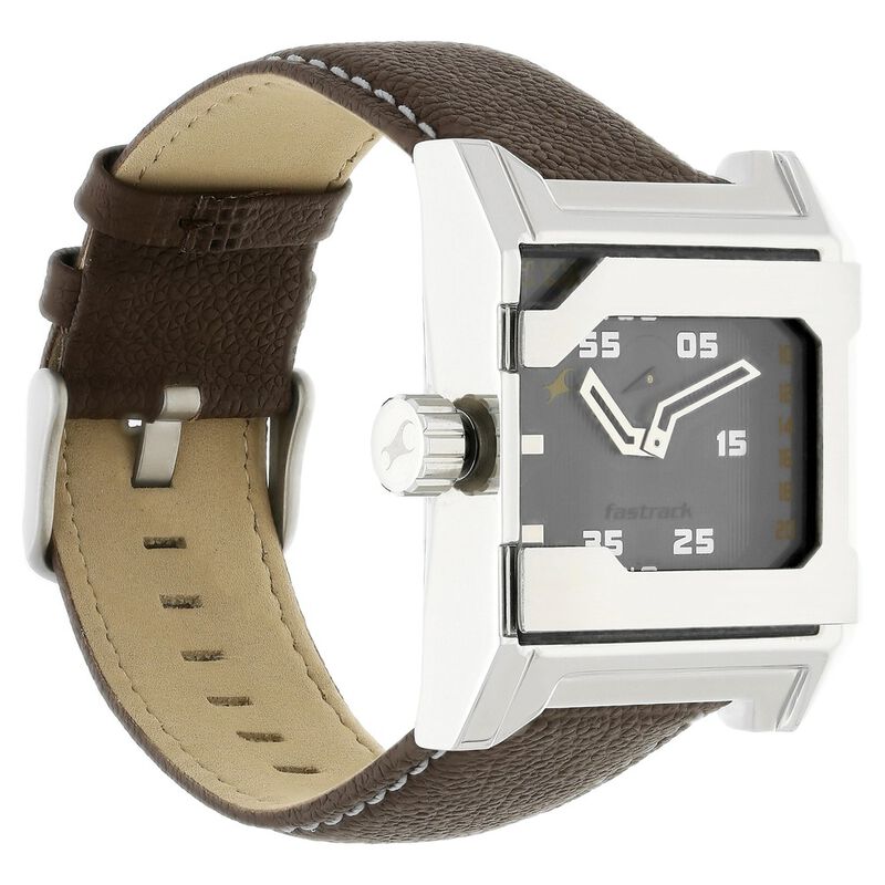 Fastrack Quartz Analog Grey Dial Leather Strap Watch for Guys