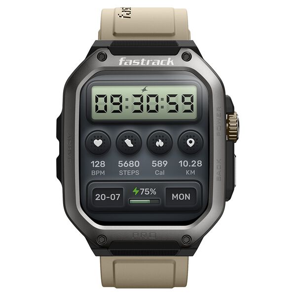 Fastrack Active Pro with 4.69 cm AMOLED Display and AOD, Functional Crown, BT Calling Rugged Smartwatch with Khaki Strap - image number 0