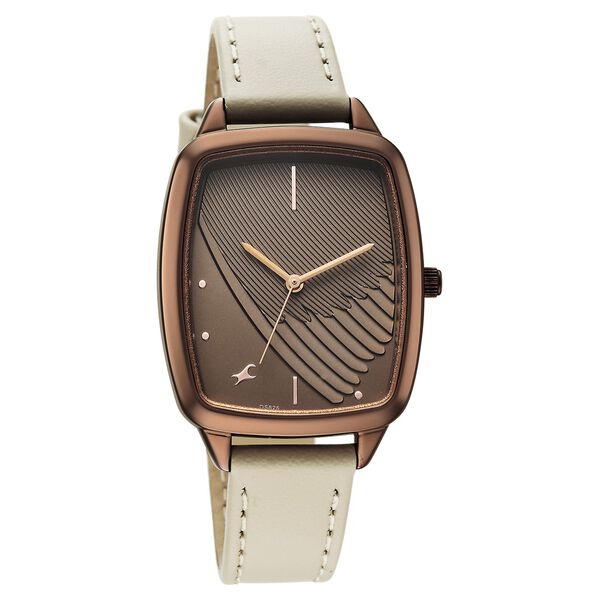 Fastrack Wild Quartz Analog Brown Dial Beige Leather Strap Watch For Girls - image number 4