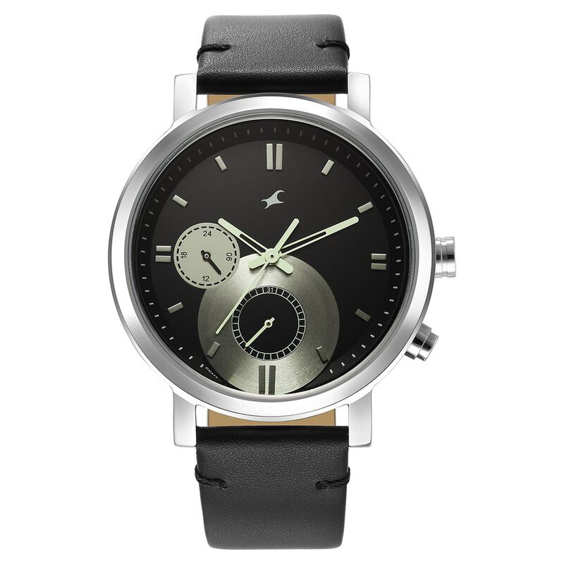 Fastrack Tick Tock Black Dial Quartz Multifunction Watch for Guys