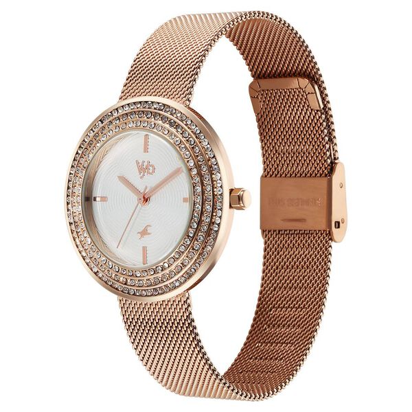 Fastrack Vyb Iconique Quartz Analog White Dial Rose Gold Metal Strap Watch For Women - image number 2