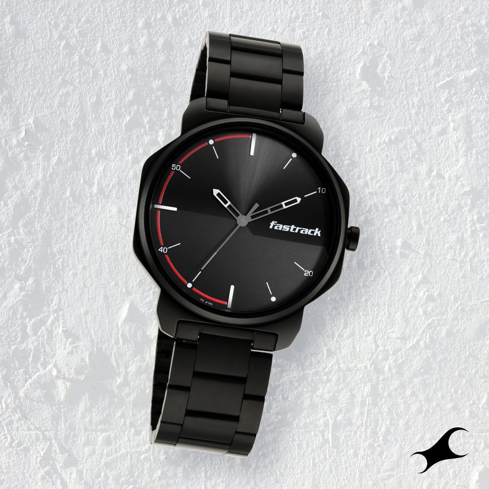 Buy Online Fastrack Stunners Quartz Analog Black Dial Metal Strap Watch for Guys ns3254nm01 Fastrack