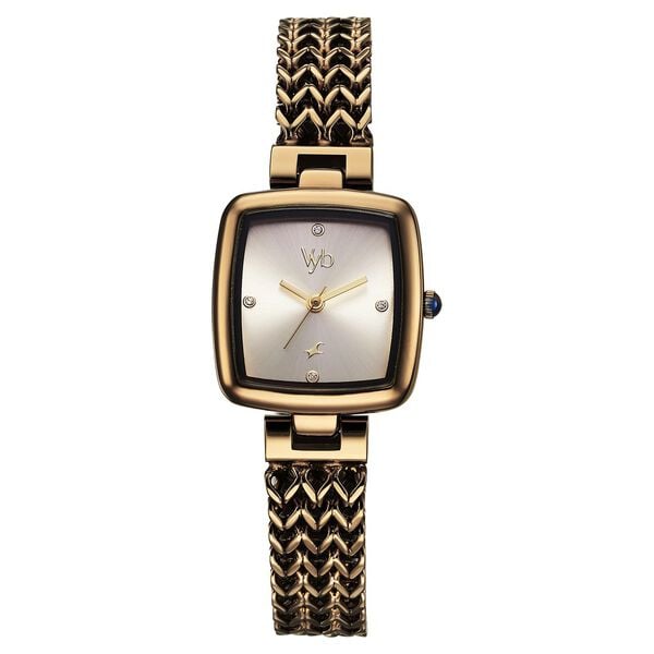 Fastrack Vyb Showstopper Quartz Analog Golden Dial Brown Metal Strap Watch For Girls - image number 1