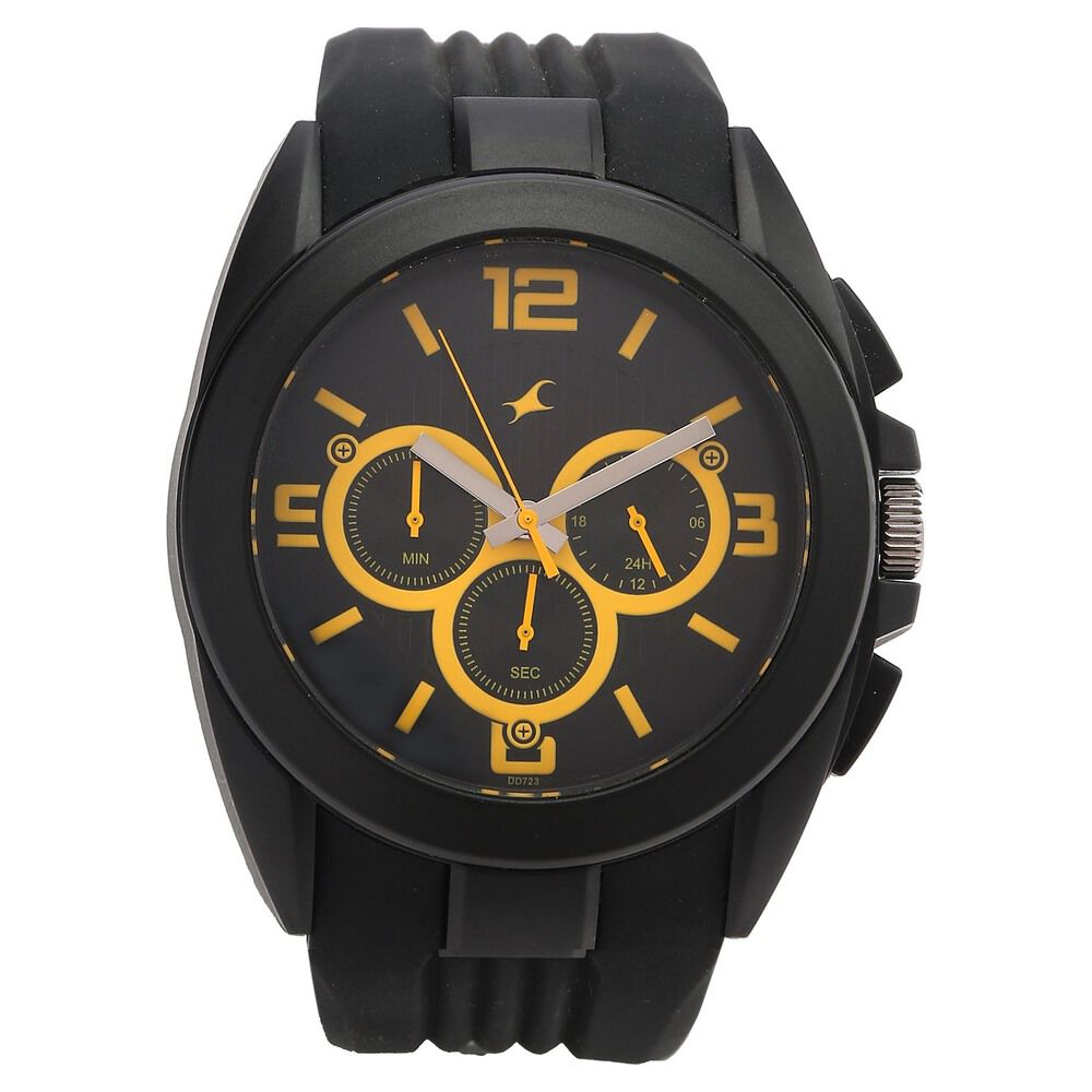 Black dial black plastic strap watch fastrack clearance