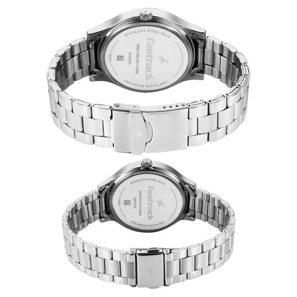 Fastrack Mixmatched Quartz Multifunction Blue Dial Silver Stainless Steel Strap Watch For Couple - image number 5