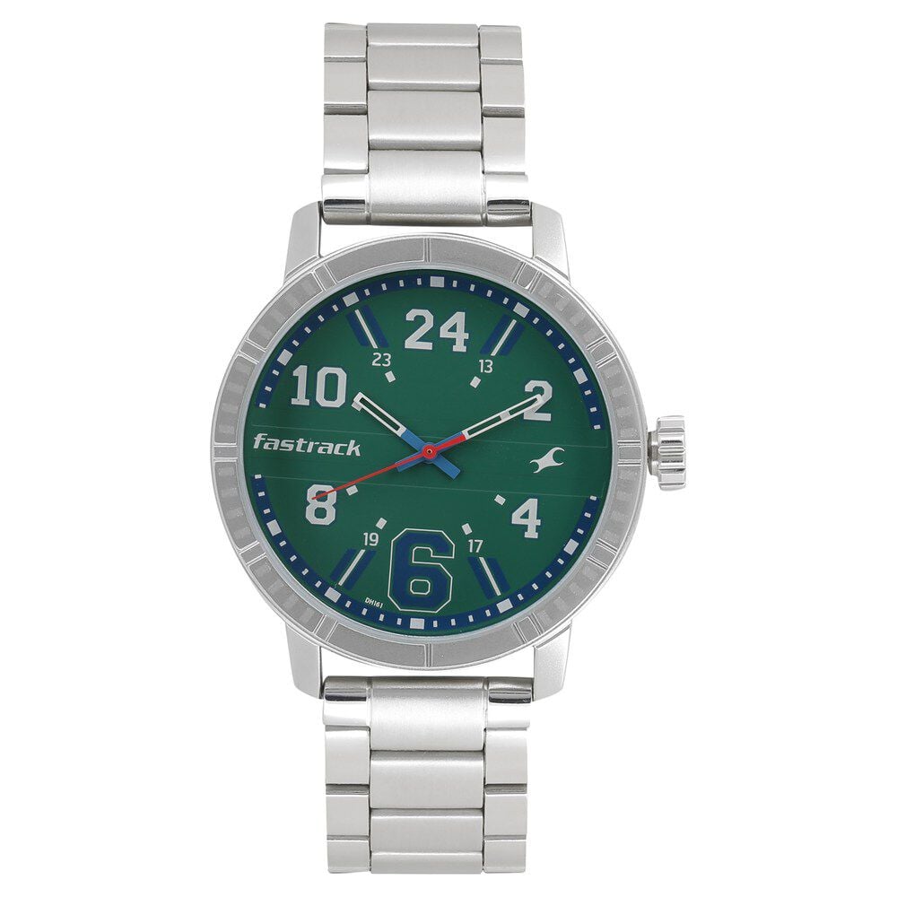 Fastrack Varsity Quartz Analog Green Dial Stainless Steel Strap Watch for Guys