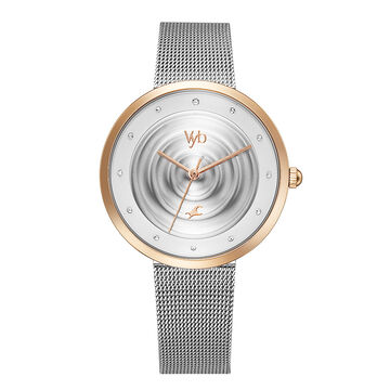 Fastrack Vyb Manifester Quartz Analog Silver Dial Stainless Steel Strap Watch for Girls