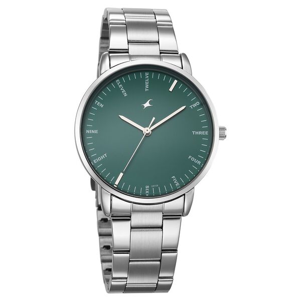 Fastrack Stunners X Quartz Analog Green Dial Stainless Steel Strap Watch For Guys - image number 1