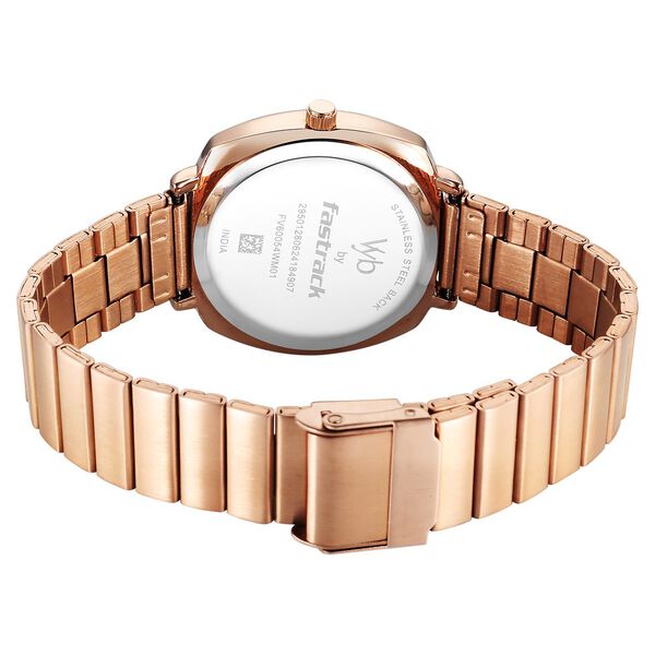 Fastrack Vyb Minimalist Quartz Analog Silver Dial Rose Gold Color Metal Strap Watch For Girls - image number 5