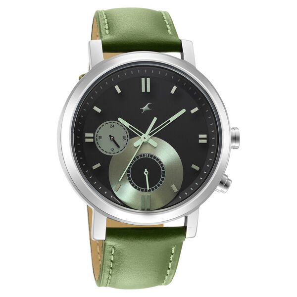 Fastrack Tick Tock Quartz Multifunction Black Dial Leather Strap Watch for Guys - image number 1