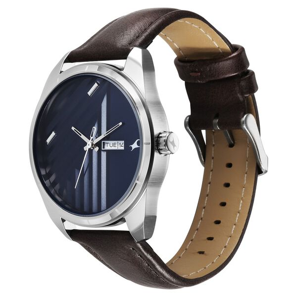 Fastrack Fleek Quartz Analog with Day and Date Blue Dial Leather Strap Watch For Guys - image number 2