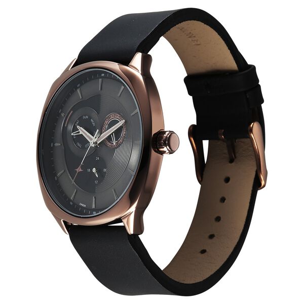 Fastrack Tick Tock Quartz Multifunction Black Dial Leather Strap Watch For Guys - image number 2