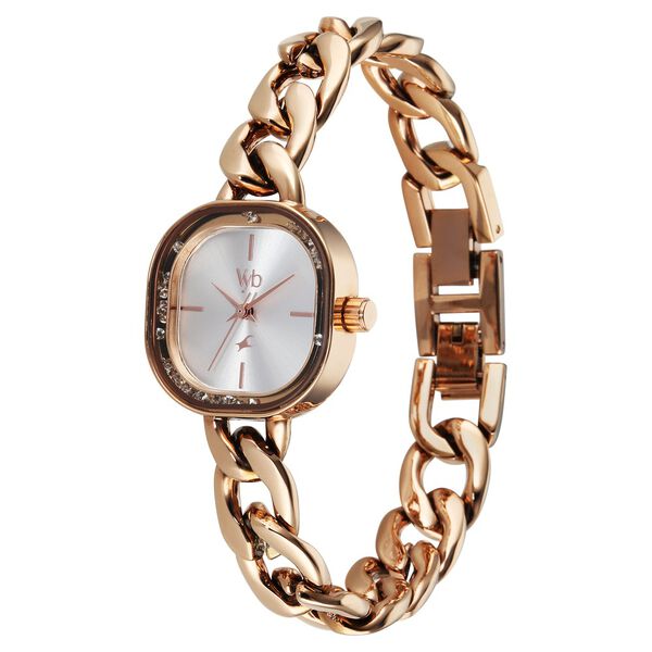 Vyb Starlet By Fastrack Quartz Analog Silver Dial Rose Gold Metal Strap Watch For Girls - image number 2