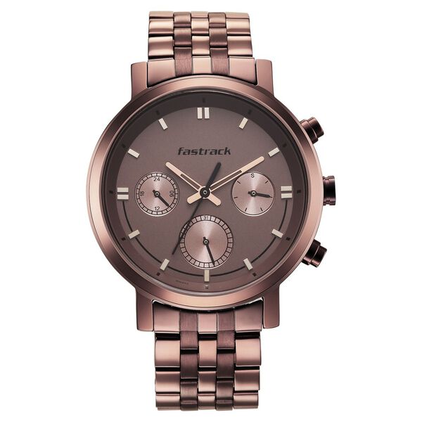 Fastrack Tick Tock Quartz Multifunction Brown Dial Metal Strap Watch for Guys - image number 2