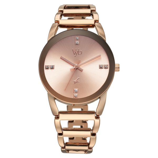 Vyb Striker By Fastrack Quartz Analog Rose Gold Dial Metal Strap Watch For Girls - image number 2