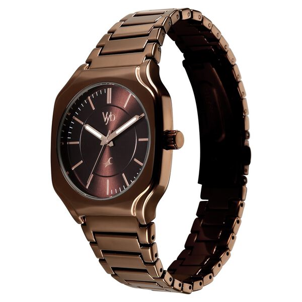 Vyb Maverick By Fastrack Quartz Analog Brown Dial Brown Metal Strap Watch For Guys - image number 4
