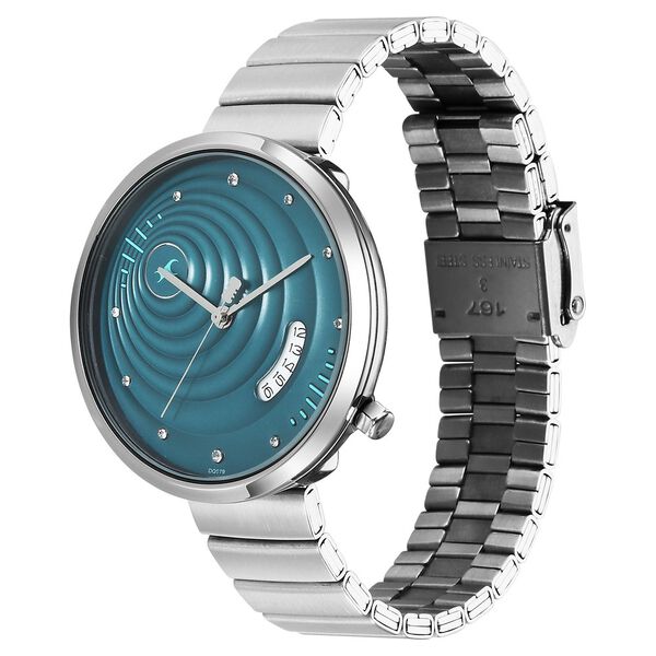 Fastrack Groove Quartz Analog with Date Teal Dial Girls Stainless Steel Watch - image number 2