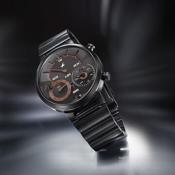 Fastrack Gambit Micromotor Black Dial Black Metal Strap Analog Watch for Guys