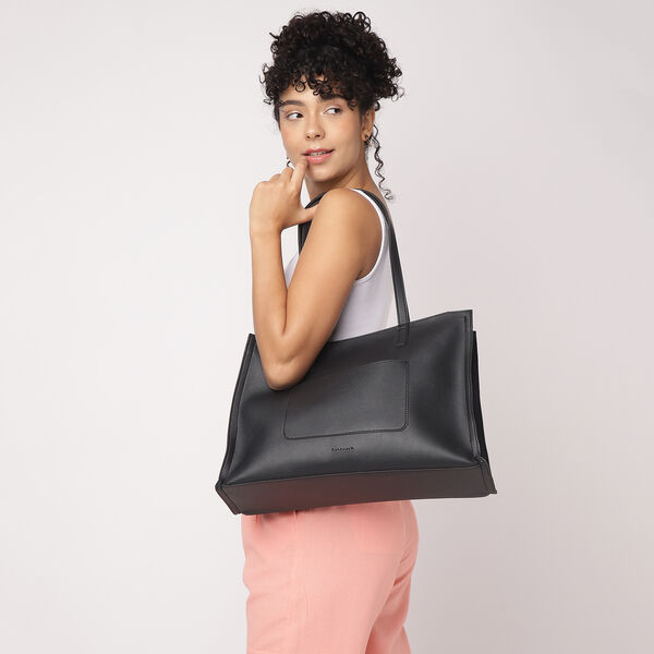 Fastrack Chic Spacious Laptop Tote Bag for Women | Stylish Casual Bag for Ladies, Women, Girls | College, Work Bag Made of High-Quality Faux Leather (Black) - image number 7